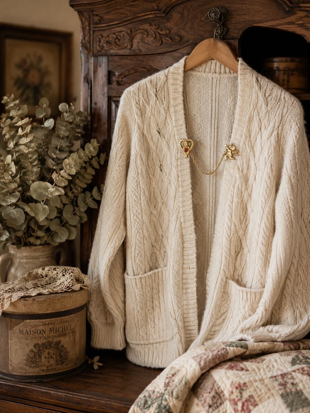 Avon Vintage Gold Tone Cupid Sweater Guard Cardigan Clip Red Heart Accent